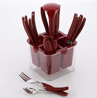 Plantex Oppo Cutlery Set with Storage Box/Spoon Set/Spoon Stand for Kitchen and Dining (24 Pieces - Brown)