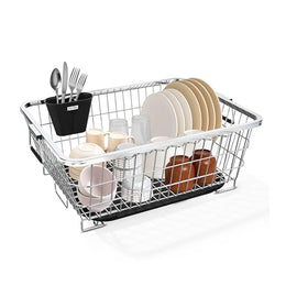 Plantex Kitchen Dish Rack Drainer/Stainless Steel 2-Tier Dish Drainer Rack with Removable Drain Board/Drying Rack with Drainer - 20 x 14 x 15 Inch (Chrome)