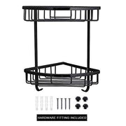 Plantex Stainless Steel Corner Shelf for Bathroom Wall/ Bathroom Corner Rack with Hooks/Bathroom Organiser with Drill (2-Tier, Black)