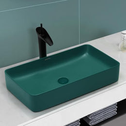 Plantex Basin for Bathroom/Ceramic Table Top Wash Basin/Over Counter Washbasin for Restaurant/Hotel (Rectangle - Matt Green, 24 x 14 x 4.5 Inch)