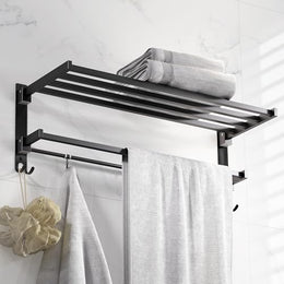 Plantex Towel Rack for Bathroom/Stainless Steel Towel Bar/24 Inch Towel Holder with Towel Rod/Bathroom Accessories - (Black)