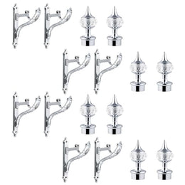 Plantex Aluminium Curtain Holder/Diamond Shaped Curtain Brackets/Curtains Rod Holder (Chrome - 4 Pair)