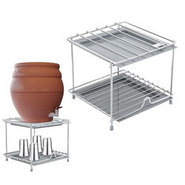 Plantex Matka Stand/Stainless Steel 2-Tier Matka Stand for Kitchen/Square Water Pot with Tray - 8 X 7.5 inch (Chrome)