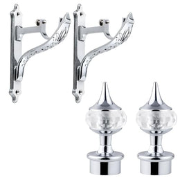 Plantex Heavy Duty Aluminium Diamond Curtain Holder/Curtain Brackets/Curtains Rod Holder with Support 1 Inch Rod (Chrome - 1 Pair)