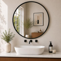 Plantex Aluminium Frame Mirror for Wall/Mirror for Bathroom/Round Mirror for Bathroom/Wall Mount Mirror for Bedroom/Dressing Room/Living Room/Entryway - Shatterproof Mirror (24inch-Brushed Black)