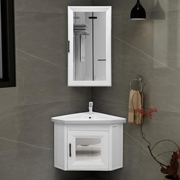 Plantex Unbrekable Wall Mount Vanity Cabinet with Washbasin and Mirror/Corner Basin with Cabinet for Bathroom - (406, White)