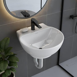 Plantex Ceramic Wash Basin/Basin for Bathroom/Washbasin with 10 Years Glaze Warranty by Plantex/Bathroom Sink for Hotel, Living Room (Glossy White/Rosy - 12 x 12.5 x 5 Inch)