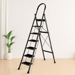 Plantex Steel 7 Step Ladder/Foldable Ladder for Home/Anti-Skid Wide 7 Step Ladder - (Apex - Black)