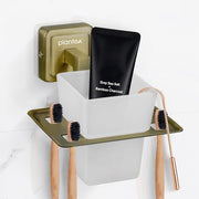 Plantex 304 Grade Stainless Steel Toothbrush Holder/Stand/Toothpaste Stand/Tumbler Holder for Bathroom - Decan (Brass Antique)
