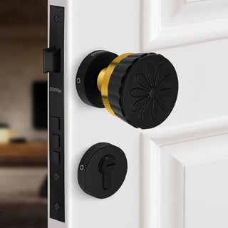 Plantex Heavy Duty Door Lock/Main Door Mortise Lock Handle/Handle Set for Home/Office/Door Accessories (Black, Gold)