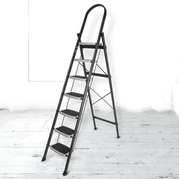 Plantex 7 Step Ladder-Foldable Steel -Wide Anti Skid Steps/5-Year Manufacturer Warranty(Grey & White)