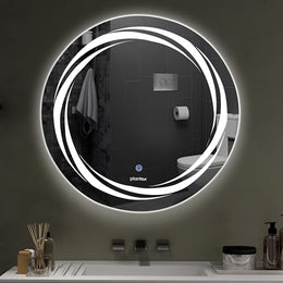 Plantex Glass Lighting Mirror With 3 Lighting Option/Smart Wall Mount Mirror Shatterproof For Living Room/Bedroom/Dressing Room - Round Shape (24 Inch), White