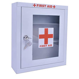 Plantex Metal First Aid Box/Emergency Medical Kit Box for Medicine Storage/Multi Compartment for Medicine Organizer First Aid Kit Box for Home, School, Office with Key Lock - (White)