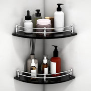 Plantex Glass Corner Shelf for Bathroom/Bathroom Glass Shelf/Bathroom Corner Shelf/Corner Shelf for Kitchen (Black - 9x9 Inches - Pack of 2)