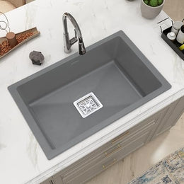 Plantex Kitchen Sink/Quartz Single Bowl Kichen Sink with Hose Pipe and Square Coupling/Under Mount Kitchen Sink - (Grey, 24 x 18 inch)