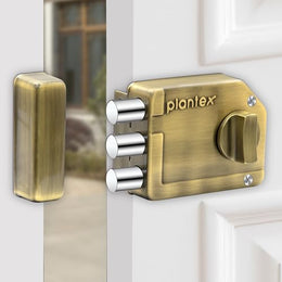 Plantex Tri-Bolt Lock for Main Door/Heavy Duty Door Lock with 4 Keys/Suitable on Single Door for Home/Office/Hotel - Pack of 1 (Brass Antique)