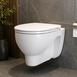 Plantex Wall Hung Commode/Rim Ceramic Western Toilet/Washdown Commode for Toile with Soft Closing Toilet Seat - P Trap Outlet - (White)
