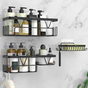 Plantex Bathroom Organiser Without Drill/Self Adhesive Bathroom Shelves and Soap Holder with Hooks/Multipurpose Shelf/Soap Stand - Combo (Black)