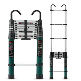 Plantex 3.8m (12.5 ft.) Aluminium Telescopic Ladder/10-Steps Portable Ladder with Removable Hooks/Foldable Multipurpose Collapsible Ladder for Home & Outdoor Use/2 Years of Warranty By Plantex-(Green)