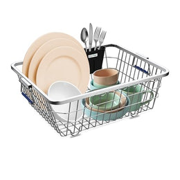 Plantex Heavy-Duty Stainless-Steel Dish Drainer Basket for Kitchen Utensils/Dish Drying Rack/Plate Stand/Bartan Basket (Medium Size-54x42x20cm)