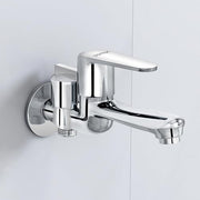 Plantex Pure Brass 2 in 1 Tap for Washing Machine/2-Way Bib Cock for Bathroom with Water Saving Aerator/Bib Cock with Brass Wall Flange and Teflon TapeTape (DOL-2305, Chrome)