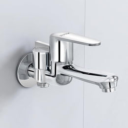 Plantex Pure Brass 2 in 1 Tap for Washing Machine/2-Way Bib Cock for Bathroom with Water Saving Aerator/Bib Cock with Brass Wall Flange and Teflon TapeTape (DOL-2305, Chrome)