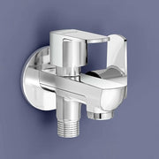 Plantex Two Way Tap for Washing Machine/Quarter Turn 2 in 1 Bib Cock/Wash Basin tap with Teflon Tape and Wall Flange/2 Way Bathroom Tap with Brass Spindle -(Saga-Chrome)