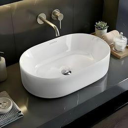 Plantex TableTop Wash Basin for Bathroom/Ceramic Basin with 10 Years Glaze Warranty by Plantex/Washbasin for Home/Hotel/Restaurant (Glossy White - 19 x 13 x 5.5 Inch)