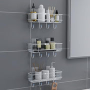 Plantex Stainless Steel Self Adhesive Shelf/Multipurpose Bathroom Shelf with Hooks/Towel Holder/Rack/Bathroom Accessories Set/Bathroom Organiser Without Drill - Pack of 3 (Chrome)