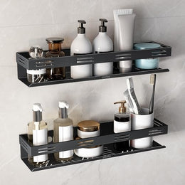 Plantex No Drill Bathroom Shelves/Stainless Steel Self Adhesive Shelf for Bathroom/Wall Shelf for Kitchen/Bathroom Shelf- Pack of 2 (16 x 4 Inch - Black)