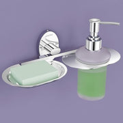 Plantex Soap Holder With Liquid Soap Dispenser/304 Grade Stainless Steel Soap Dish/Shampoo Dispenser/Soap Case/Handwash Dispenser/Bathroom Accessories - (Olive - Chrome)