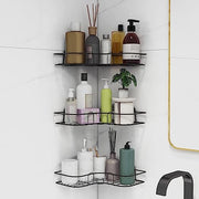 Plantex Corner Shelf for Bathroom Wall/No Drill Bathroom Organiser/Corner Shelf for Kitchen/Kitchen Organiser Rack (Black, Alloy Steel) - Pack of 3