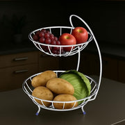 Plantex 2-Tier Fruit bowl for Dining Table/Stainless Steel Fruit Storage Basket For Dining Table/Vegetable Stand for Kitchen(Chrome Finish)