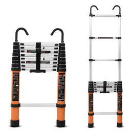 Plantex 2.6m (8.5 ft.) Portable and Compact Aluminium Telescopic Ladder with Removable Hooks/Foldable Multipurpose Ladder for Home & Outdoor Use/2 Years of Warranty By Plantex/EN131 Certified-(Black)