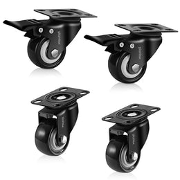 Plantex 1.5 Inch Caster Wheel/Heavy Duty Soft PU Swivel Caster Wheels with 360 Degree No Noise/Wheels for Furniture/Trolley Cart/Sofa/Table - Black - Set of 4 (2 with Brakes & 2 Without)
