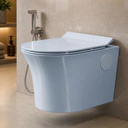 Plantex Platinum Rimless Wall Hung Western Commode/Washdown Bathroom Commode / P Trap Western Toilet with Soft Close Toilet Seat Cover (Ocean)