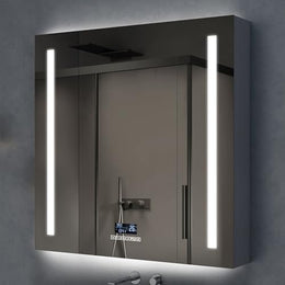Plantex 32x32 Inch LED Bathroom Mirror Cabinet/SS-304 Grade Luxury Bathroom Organizer with Defogger,Bluetooth & Digital Display/Chrome/Triple Door Bathroom Cabinet