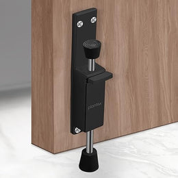 Plantex Kickdown Door Stopper Spring Loaded Telescopic Step On/Off Door Stopper Rubber, Adjustable Heavy Duty Door Locks Holder Stop/Release by Foot - Pack of 1 (Black)