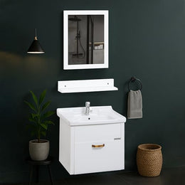 Plantex Unbreakable Wall Mount Vanity Cabinet & Washbasin Set/Washbasin with Cabinet/Basin Cabinet for Bathroom with Mirror & Shelf (White) Glass, Ceramic and HPP