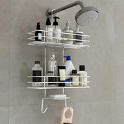 Plantex No Drill Bathroom Organiser/Shower Caddy for Bathroom Hanging/5in1 Stainless Steel Shelf with Soap Holder and Hooks (Big Size-Square Shape-Chrome Finish)