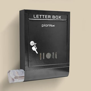 Plantex GI Steel Letter Box for Home Gate with News Paper Holder/Post Box/Suggestion Box for Office Use with Secure Lock and Keys/Complaint Box/Mail Box - (Black) Wall Mount