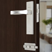 Plantex Heavy Duty Door Lock â€“ Bathroom Door Lock/Mortise 8inch Keyless Plate Handle Set for Home/Bathroom/Store Room/Balcony/Office with Baby Latch (8085, Steel Satin and Chrome)