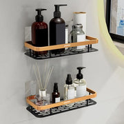Plantex Bathroom Organiser Without Drill/Self Adhesive Aluminium Bathroom Shelf/Self Adhesive Shelf for Kitchen/Floating Storage Organiser (12x5 inches, Gold & Black) - Pack of 2