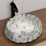 Plantex Ceramic Basin for Bathroom/Table Top Wash Basin/Washbasin for Living Room, Restaurant (Marble Finish, 17 x 15 x 6 Inch)