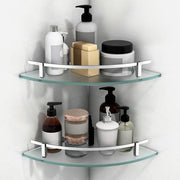 Plantex Premium Glass Corner Shelf for Bathroom/Bathroom Corner Shelf/Kitchen Glass Shelf/Wall Mounted Shelf with Brass Railings and Wall Brackets (9x9 Inches-Pack of 2 - Frosted)