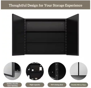Plantex Aluminium Framed Bathroom Mirror with Storage/Double Door Heavy-Duty Steel Body Bathroom Shelf for Wall with Mirror - 18x18 Inch, Black
