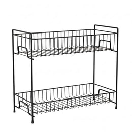 Plantex 2-Tier Stainless Steel Countertop, Tabletop Tiered Shelf Rack/Kitchen Organizer/Spice Jar Organizer/Storage Rack For Kitchen (Black)