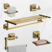 Plantex 304 Grade Stainless Steel Bathroom Accessories Set of 5 - Towel Stand/Napkin Ring/Soap Dish/Toothbrush Holder/Robe Hanger - Squaro (Brass Antique)