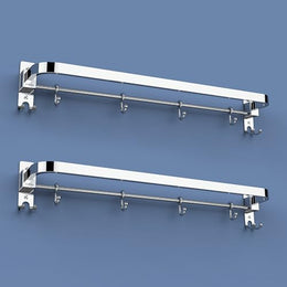 Plantex Anti Rust 304 Grade Stainless Steel Folding Single Towel Rod with Hooks/Towel Holder for Bathroom/Towel Bar/Hanger/Bathroom Accessories - Pack of 2 (24 Inch-Chrome)