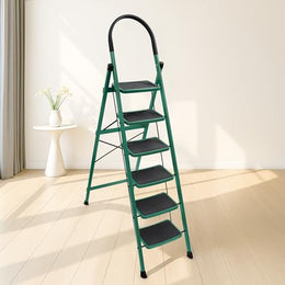 Plantex Hercules Pro 6-Step Foldable Ladder for Home with 200 kg Load Capacity/Heavy-Duty GI Steel Ladder/Anti-Slip Wide Step/Strong, Stable & Multi-Purpose (Green)